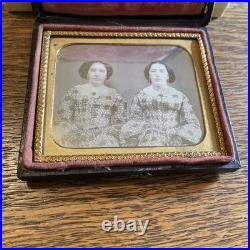 1/6 Plate Daguerreotype Clear Hand Colored Sisters Earrings Broach Gloves
