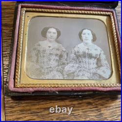 1/6 Plate Daguerreotype Clear Hand Colored Sisters Earrings Broach Gloves