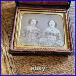 1/6 Plate Daguerreotype Clear Hand Colored Sisters Earrings Broach Gloves