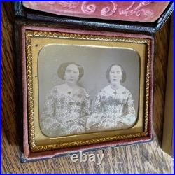 1/6 Plate Daguerreotype Clear Hand Colored Sisters Earrings Broach Gloves