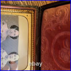 1/6 Plate Daguerreotype Clear Hand Colored Sisters Earrings Broach Gloves