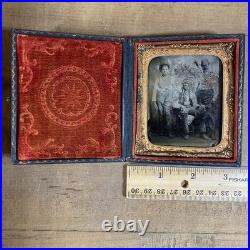 1/6 Plate Tintype Photo 3 African American Workers 1880s Union Case Scratches