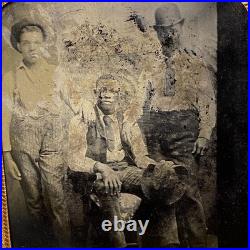 1/6 Plate Tintype Photo 3 African American Workers 1880s Union Case Scratches