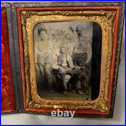 1/6 Plate Tintype Photo 3 African American Workers 1880s Union Case Scratches