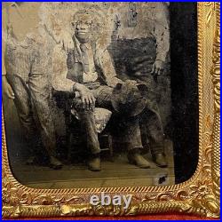 1/6 Plate Tintype Photo 3 African American Workers 1880s Union Case Scratches