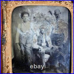 1/6 Plate Tintype Photo 3 African American Workers 1880s Union Case Scratches
