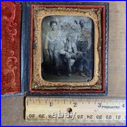1/6 Plate Tintype Photo 3 African American Workers 1880s Union Case Scratches