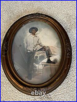 16 x 12 ANTIQUE VINTAGE 1910 BLACK AMERICANA BOY PHOTO PORTRAIT ORIGINAL FRAME