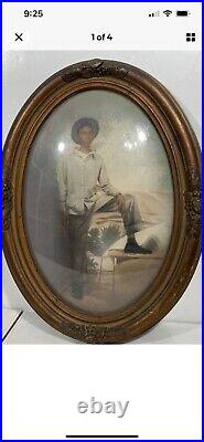 16 x 12 ANTIQUE VINTAGE 1910 BLACK AMERICANA BOY PHOTO PORTRAIT ORIGINAL FRAME