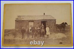 1800's Cabinet Card Photo Nebraska School House Teacher Students Horses