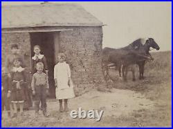 1800's Cabinet Card Photo Nebraska School House Teacher Students Horses