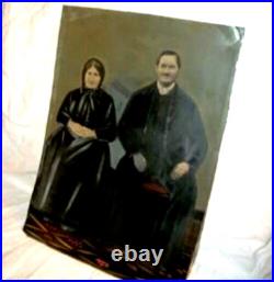 1800s AMERICANA TINTYPE PORTRAIT FOLK ART OIL PAINT ENHANCED PRIMITIVE ANTIQUE