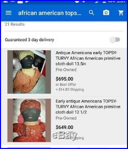 1800s ANTIQUE EARLY Americana TOPSY-TURVY African American HandMade CLOTH DOLL