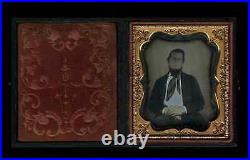 1850s Daguerreotype Of Sad Bearded Man Full Leather Case Nice Photo 1800s