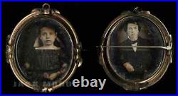 1850s Double Sided Daguerreotype Mourning Jewelry Girl Holding Flowers & Man