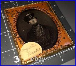 1850s Man Leather Hat Floral Vest Boat Capt Sixth Plate Idd Daguerreotype PHOTO