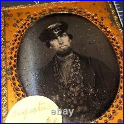 1850s Man Leather Hat Floral Vest Boat Capt Sixth Plate Idd Daguerreotype PHOTO