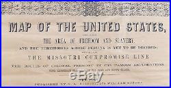 1856 Fremont U. S. Missouri Compromise Map & Slave Statistics By G. W. Elliott