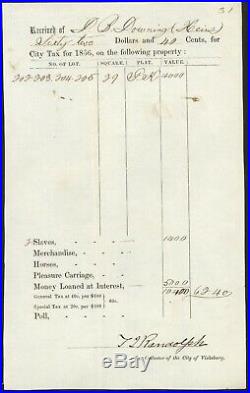 1856 Vicksburg, Mississippi Tax Receipt Slaves