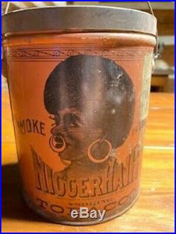 1860's BLACK AMERICANA SMOKING TOBACCO TIN LITHO ADVERTISING TIN PAIL with LID