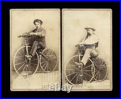 1860s CDV Photos Carson City Nevada Pioneers Riding Boneshaker Bicycles