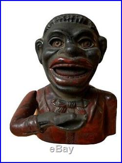 1880s JOLLY NIGGER CAST IRON COIN BANK BLACK AMERICANA, JIM CROW STEREOTYPE