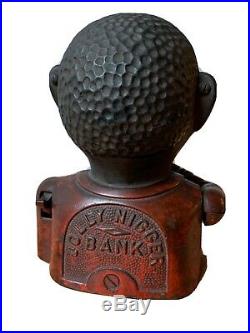 1880s JOLLY NIGGER CAST IRON COIN BANK BLACK AMERICANA, JIM CROW STEREOTYPE