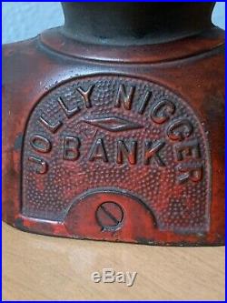 1880s JOLLY NIGGER CAST IRON COIN BANK BLACK AMERICANA, JIM CROW STEREOTYPE