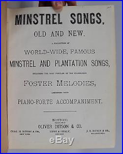 1882 Antique Black Americana 19thC, Oliver Ditson, Minstrel Songs Book