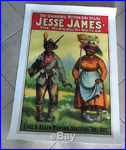 1890's Original Jesse James Black Americana Play Poster