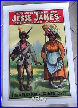 1890's Original Jesse James Black Americana Play Poster