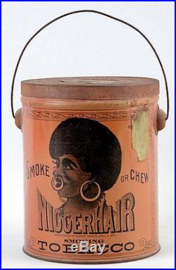 1890's BLACK AMERICANA SMOKING TOBACCO TIN LITHO ADVERTISING TIN PAIL with LID