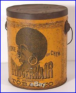 1890's BLACK AMERICANA SMOKING TOBACCO TIN LITHO ADVERTISING TIN PAIL with LID