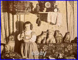 1890's Cabinet Photo Girl w PALMER COX BROWNIES Bowling Pins DOLLS Pull TOYS Dog