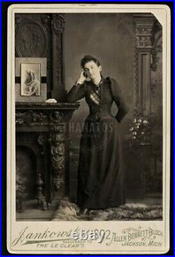 1890s photo michigan girl in dark dress posing w' woman's photo mourning PIP