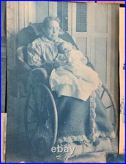 1891-92 VTG 17 Cyanotype Prospect Park Brooklyn NY Wheelchair Lady Kids Carriage