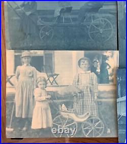 1891-92 VTG 17 Cyanotype Prospect Park Brooklyn NY Wheelchair Lady Kids Carriage