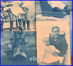 1891-92 VTG 17 Cyanotype Prospect Park Brooklyn NY Wheelchair Lady Kids Carriage