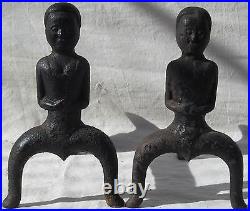 18th C Puddle Cast Female Form Antique Andirons Attributed To Joseph Webb Boston