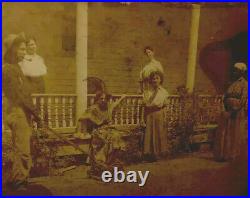 1907 African American Nanny, Man Cutting Grass With 3 Women In Illinois