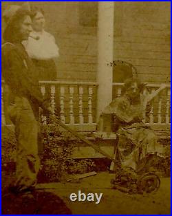 1907 African American Nanny, Man Cutting Grass With 3 Women In Illinois
