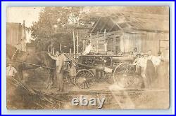 1907 Fire Engine Wagon Dept Horse Black Americana Clinton NC RPPC Photo Postcard