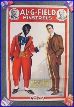 1910-1920s Rare Original Black Minstrels Poster 41x27 A. G. Field Clown Circus