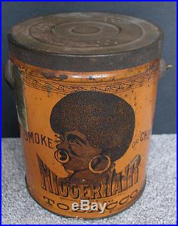 1910 Blackhair Tobacco Pail Advertising Tobacco Chew Tin Litho, Black Americana