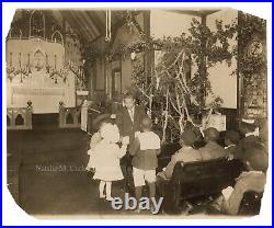 1910s African American Black Church Christmas Tree & Children Press Photo