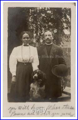 1910s African American Preacher, Wife & Dog RPPC Photo