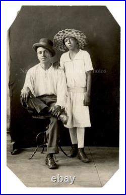 1910s Compelling African American Brother & Sister Studio RPPC Photo