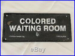 1915 Cast Iron Sign Colored Waiting Room Black Americana Segregation Sign