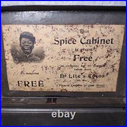 1920's De Lite's Cocoa Spice Cabinet Advertising Tin Americana Rare Vintage