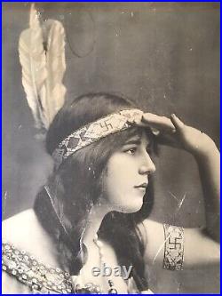 1930's Native American Woman real Photograph WHIRLING LOGS HEAD DRESS BEADED